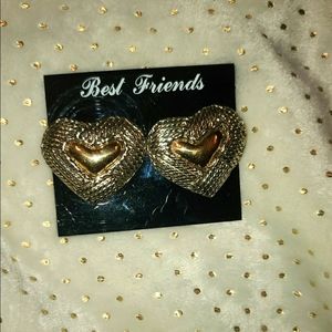 Vintage two tone basket weave heart earrings